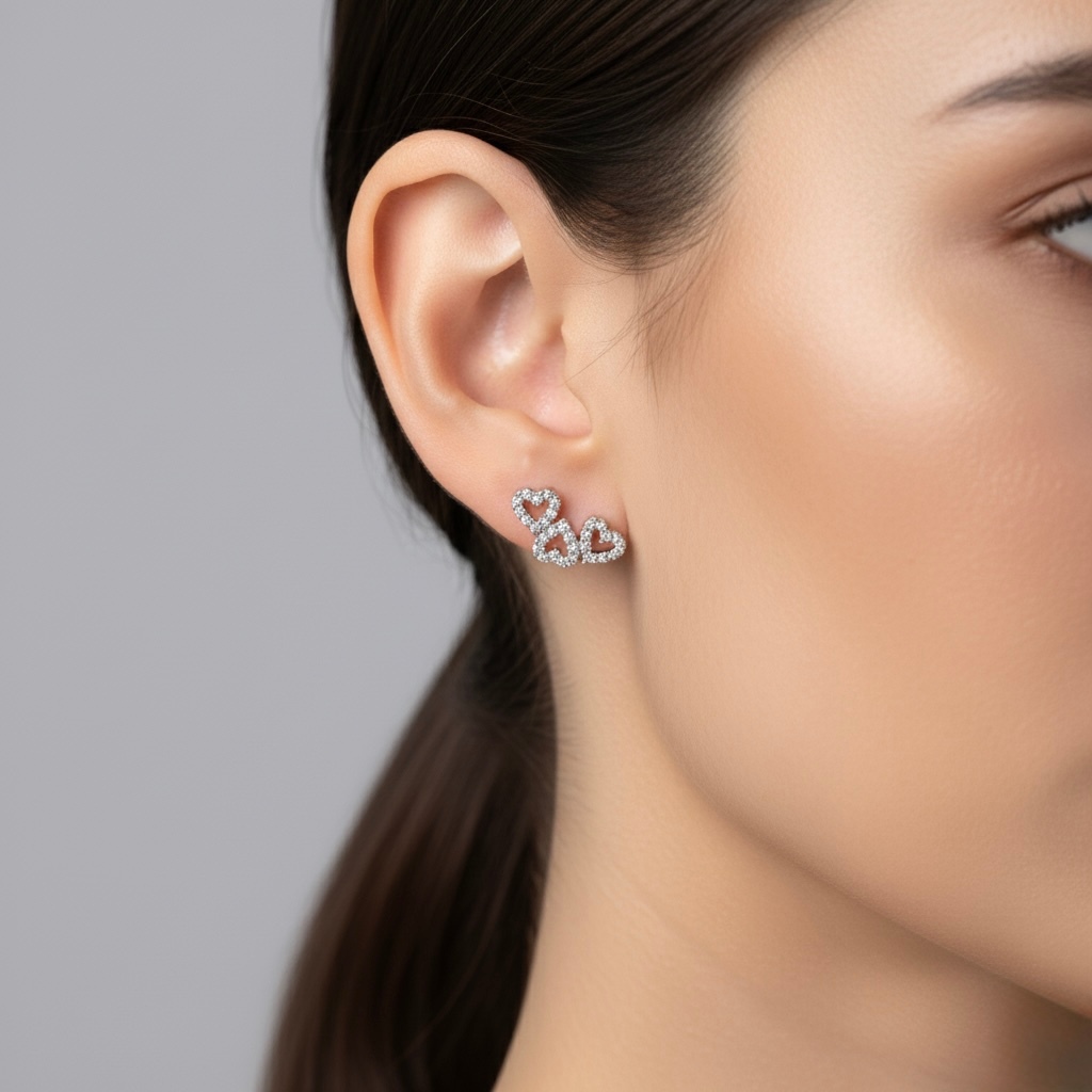 Gems Joyas ต่างหูเงินแท้ประดับเพชรรูปหัวใจ 92.5