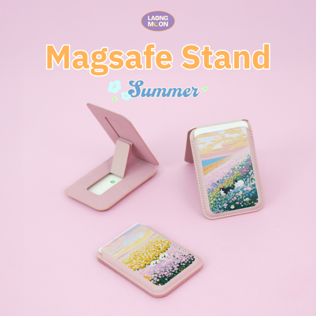 LAONGMOON Magsafe Wallet Stand พิมพ์ลาย Summer Collection กระเป๋าหนังใส่บัตรขาตั้ง ติดมือถือได้