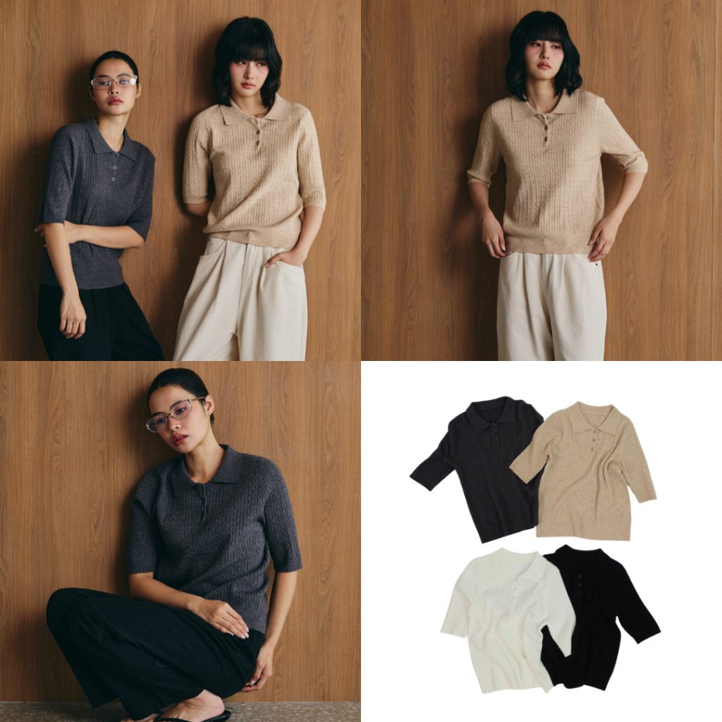EVERYDAY - Emily Polo Knit เสื้อโปโลผ้านิตติ้งลายเปีย