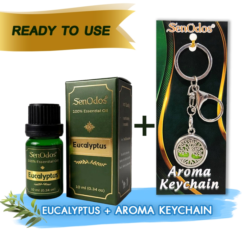 Set น้ำมันหอมระเหยแท้100% กลิ่นยูคาลิปตัส 10 ml + Aroma Keychain พวงกุญแจน้ำหอม ปรับอากาศ ที่ห้อยกระเป๋า อโรม่า