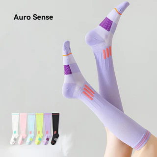 Auro Sense ถุงเท้ากีฬาแบบยาว บีบกระชับ ซัพพอร์ตน่อง ลดอาการล้า สีสันสดใส เหมาะสำหรับ วิ่ง ฟิตเนส