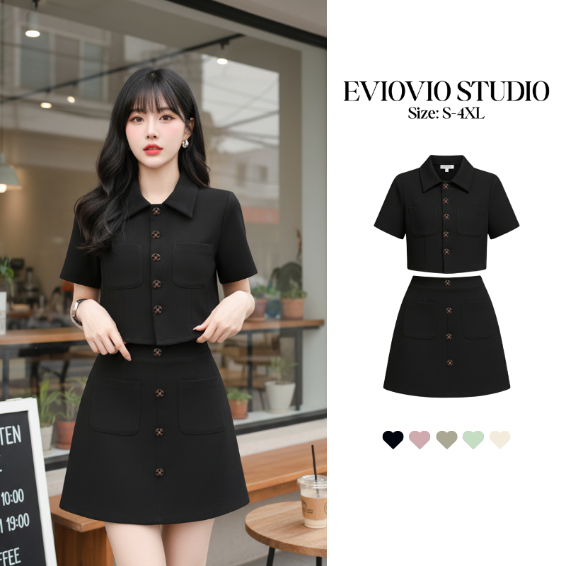 ❤️[S-4XL] ชุดเซ็ททำงาน เสื้อ + กระโปรงสั้น ชุดเข้ารูปสำหรับสาวอวบ ชุดลำลอง สีพื้นหรูหรา เหมาะสำหรับส