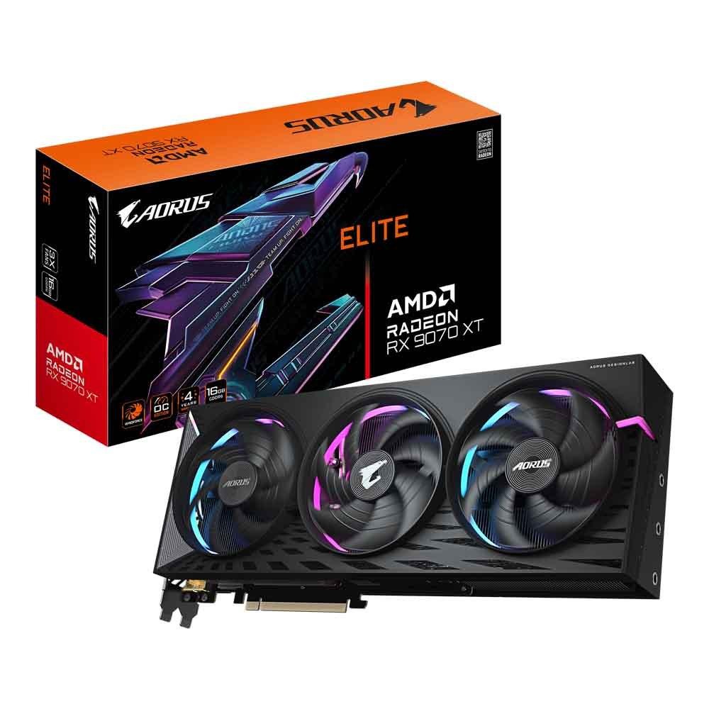 VGA (การ์ดแสดงผล) GIGABYTE AORUS RADEON RX 9070 XT ELITE 16G - 16GB GDDR6 (GV-R9070XTAORUS E-16GD)