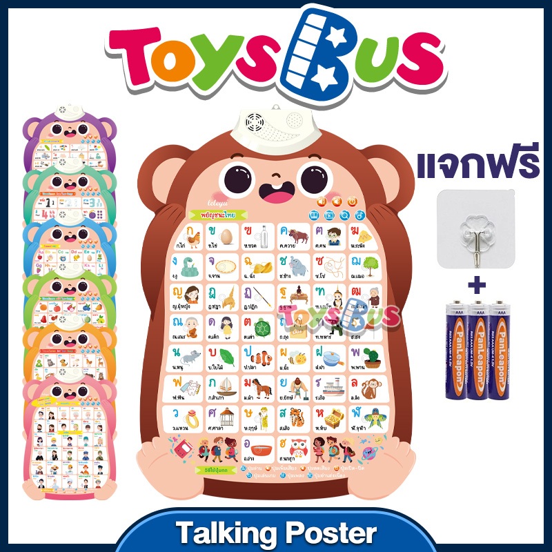โปสเตอร์เรียนรู้สำหรับเด็ก 2 ภาษา ของเล่นเสริมพัฒนาการ 3 ขวบ เรียนภาษาอังกฤษ ABC โปสเตอร์มีเสียง