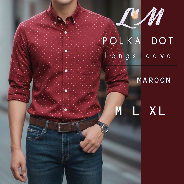 [โค้ดส่วนลด LMOF380 ลด15%] L'M Men's style เสื้อเชิ้ตลายจุด เสื้อเชิ้ตผู้ชาย