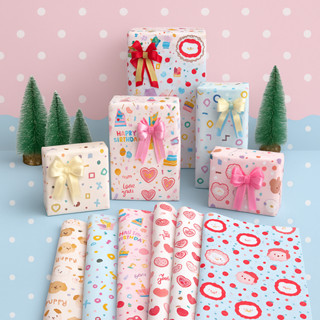 MOMOMART กระดาษห่อของขวัญ 12แผ่น/แพ็ค คละลาย น่ารัก ลายการ์ต…