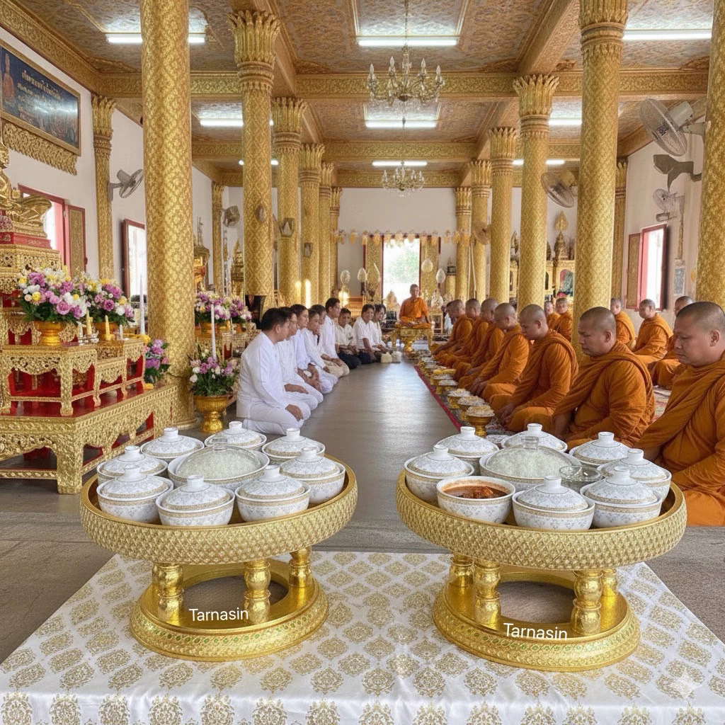 ขันโตกปิดทอง ลายตาราง ขนาด 14,16,18,20,22นิ้ว ขันโตก ขันโตกไม้