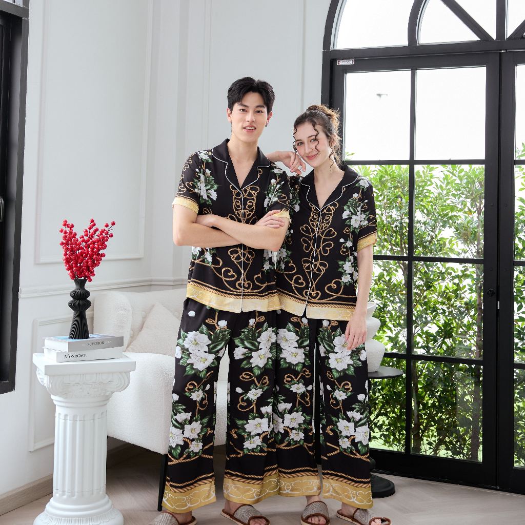 ชุดนอน Muslin Pajamas Silk Satin รุ่น Midnight Gardent (T3310 P3310)  | ชุดนอนผู้หญิง,ชุดผู้หญิง