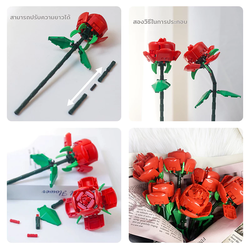 ช่อดอกกุหลาบ Brick ตัวต่อ DIY โรแมนติก ของขวัญ ของตกแต่ง thumbnail 7