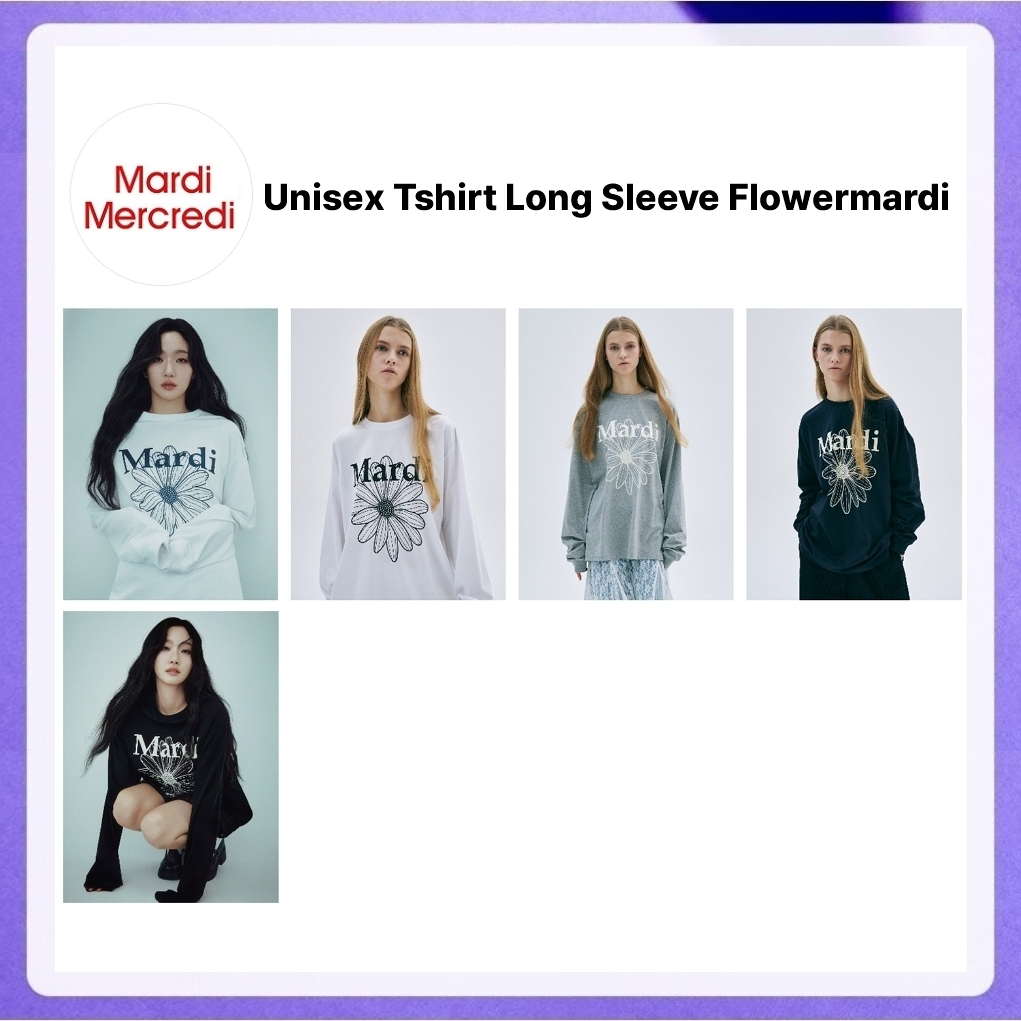 Mardi Mercredi Unisex Tshirt Long Sleeve Flowermardi (White Navy, Grey Ivory, Navy, Ivory, Black Ivory)