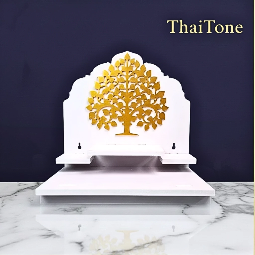 หิ้งพระ ตั้งโต๊ะ ติดผนัง ลายต้นโพธิ์ทอง โอม ชั้นวางพระพิฆเนศ รุ่น ธรรมโม G2