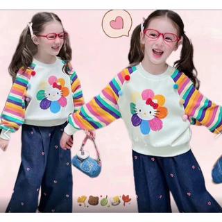 BB162 เสื้อเด็กแขนยาว + กางเกงขายาว ลายคิตตี้ดอกไม้สีรุ้ง น่ารักสดใส งานน่ารักมาก ผ้านุ่มใส่สบาย