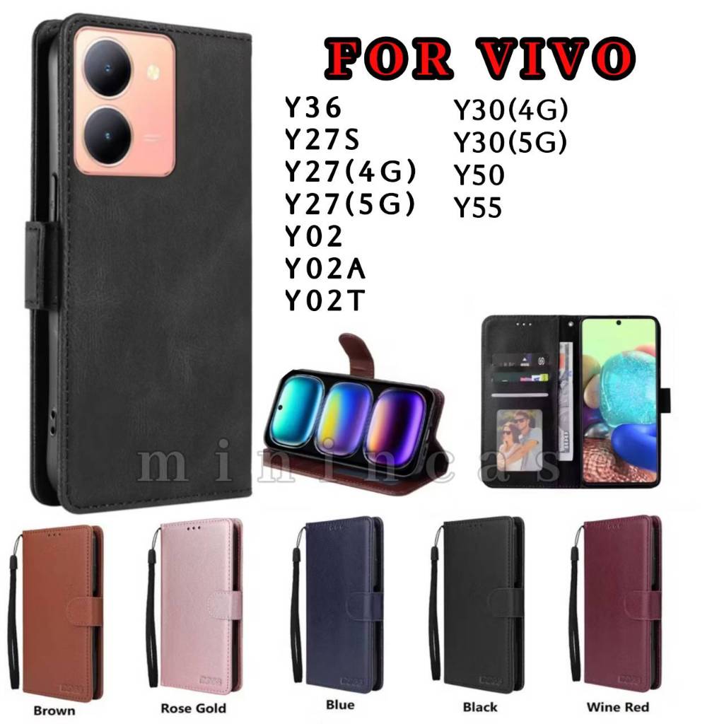 ส่งด่วน เคสกระเป๋า มีล็อค สำหรับ VIVO Y36 Y27 Y27S Y02 Y02T Y02A Y30 Y50 Y55 ใส่บัตรได้ แถมสาย ดีไซน์เก๋ ฝาพับ BOSS