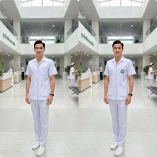 เสื้อกาวน์คอปกชายแบบปักสาธารณสุขและแบบไม่ปัก