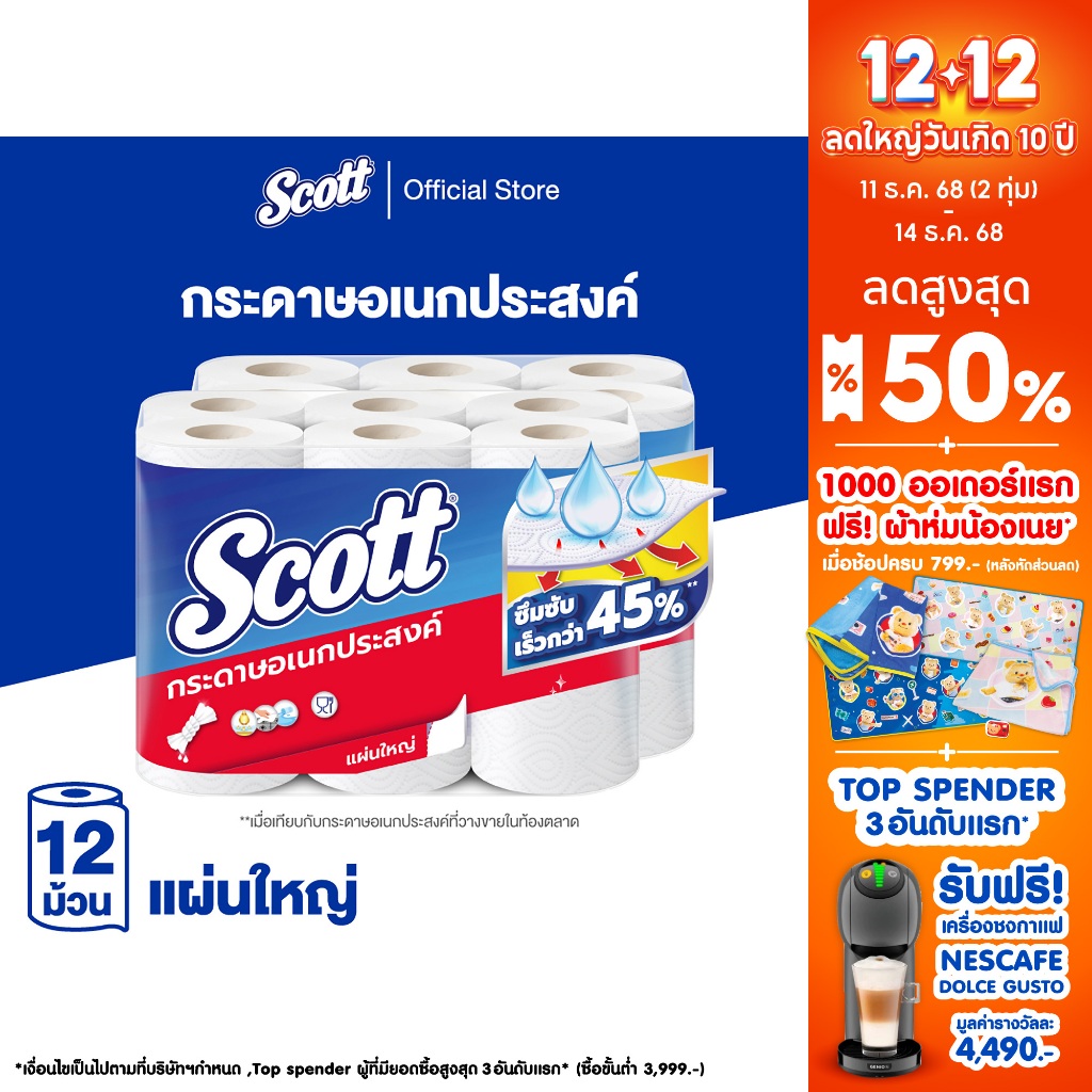 Scott Towel สก๊อตต์® กระดาษซับเอนกประสงค์ บิ๊กโรล รวม 6 ม้วน x 2