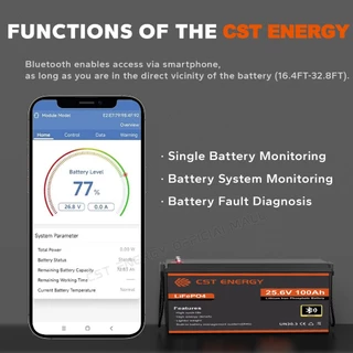 CST LiFePO4 Battery แบตลิเธียม 24V 12V 100Ah พร้อมบลูทูธ 15000 รอบ โซล่าเซลล์ BMS 100A รับประกัน 6 ปี