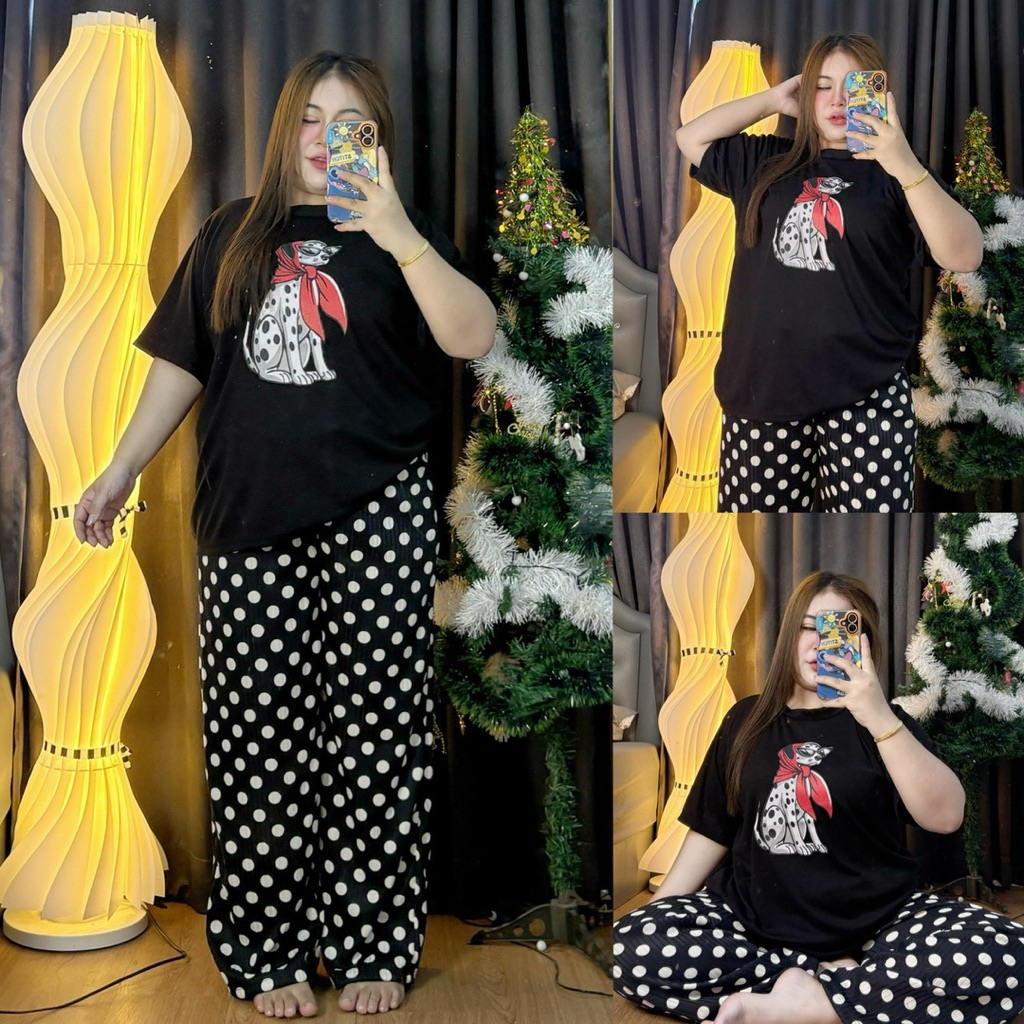 D229 ชุดเซตกางเกงลายจุด น่ารักมั่กๆ เสื้อยืดสกรีนน้องหมา OVERSIZE ราคา ถูกที่สุด ดีลบีเคเค แกลเลอรีภาพที่ 3