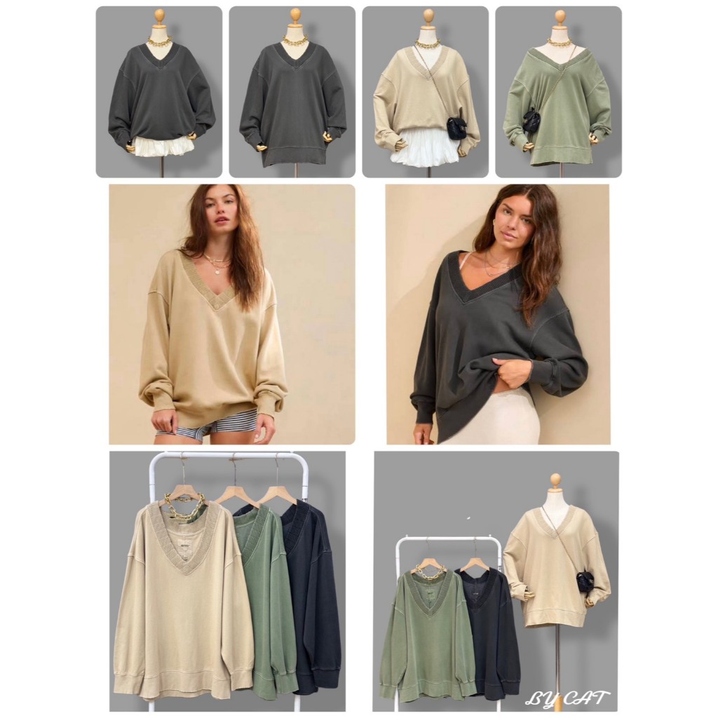 เสื้อแขนยาว คอวี เนื้อใหมพรม ผ้านุ่มเนื้อดี ใส่สบาย กันหนาว plussize