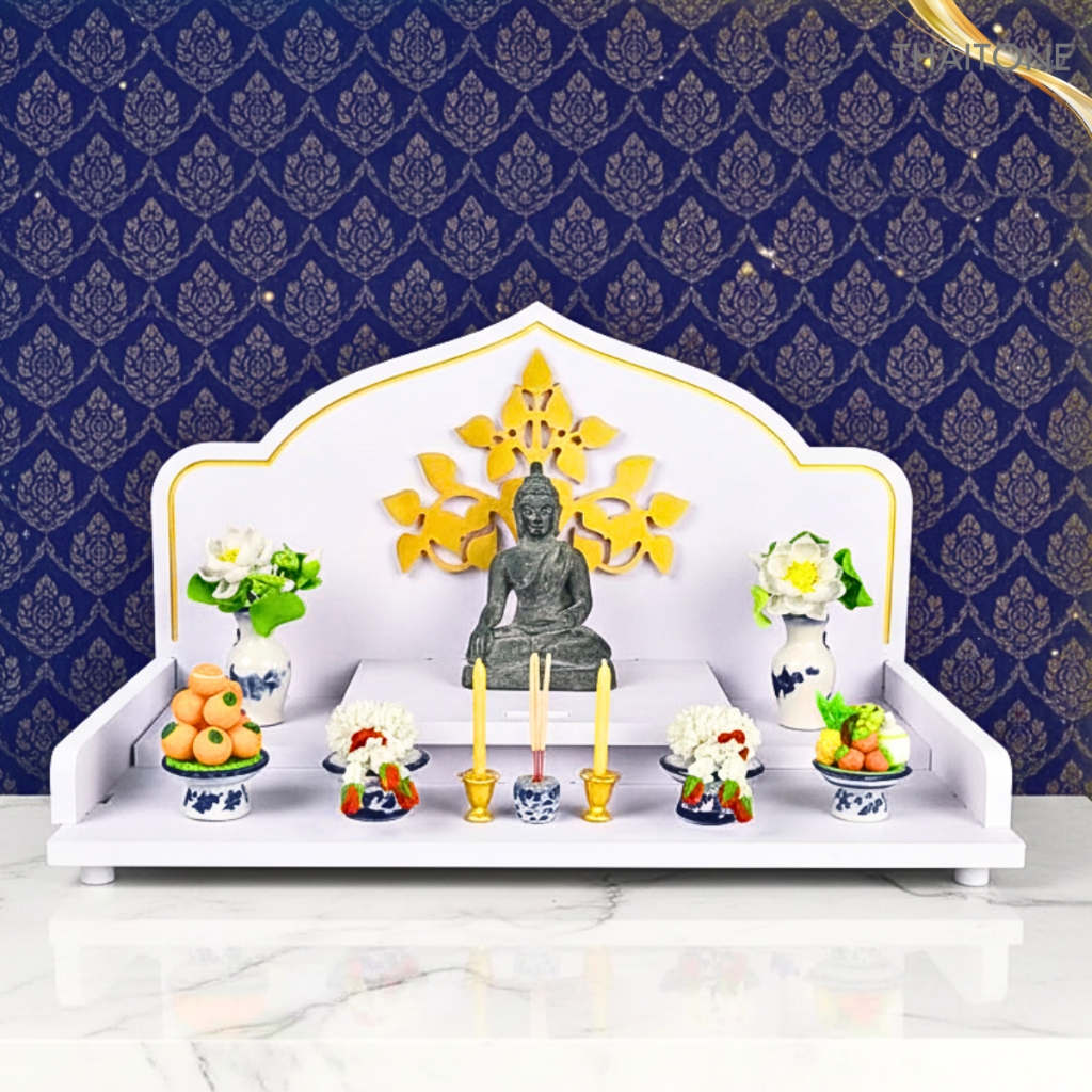 หิ้งพระพิฆเนศ หิ้งพระติดผนัง หิ้งพระโมเดิร์น ต้นโพธิ์ทอง รุ่น มหากุศล 5 ชั้น G7