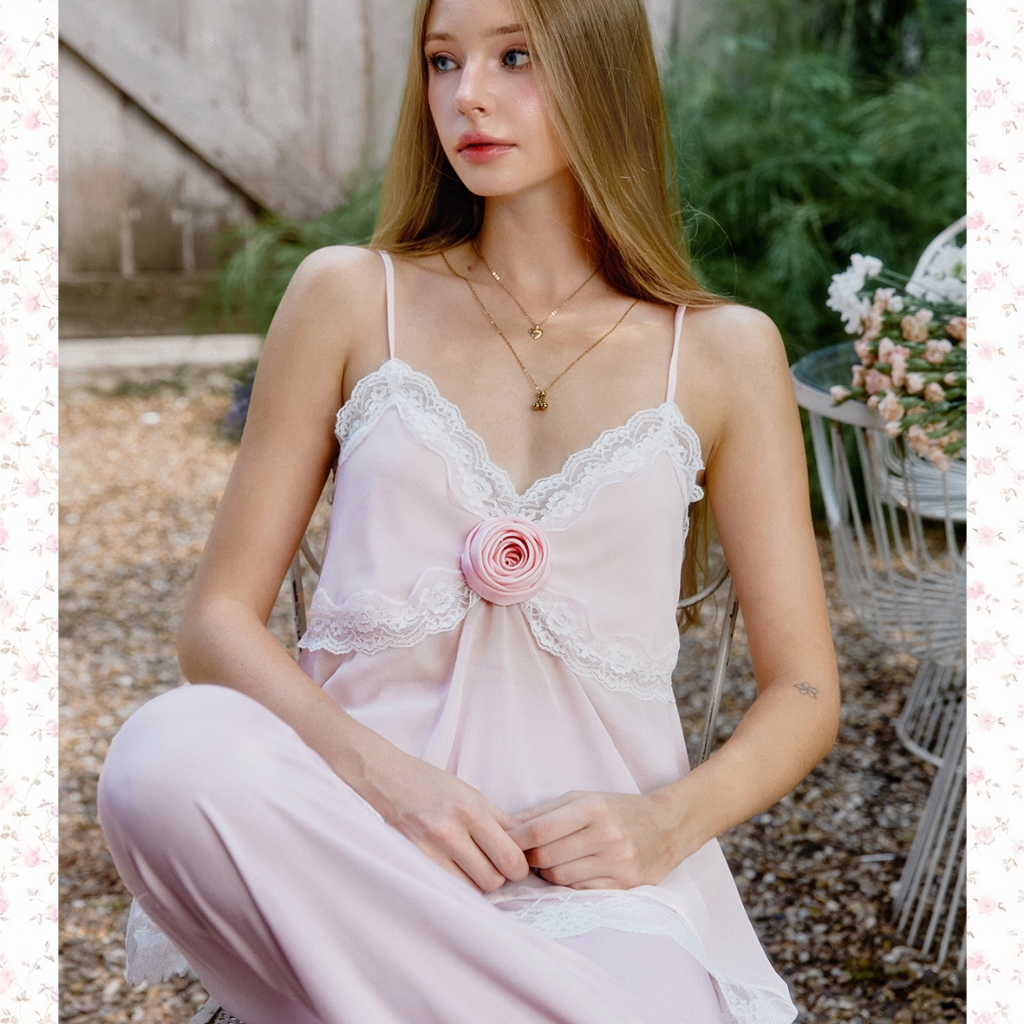 [พร้อมจัดส่ง]LACE CAMISOLE VINTAGE BOHO STYLE PINK