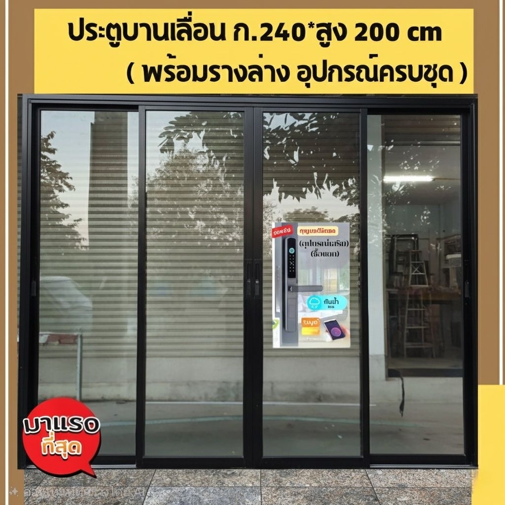 ประตูบานเลื่อน ขนาด ก.240 × ส.200 ประตูอลูมิเนียมติดตั้งง่าย รับประกันการจัดส่ง #1ชุดต่อ1คำสั่งซื้อ