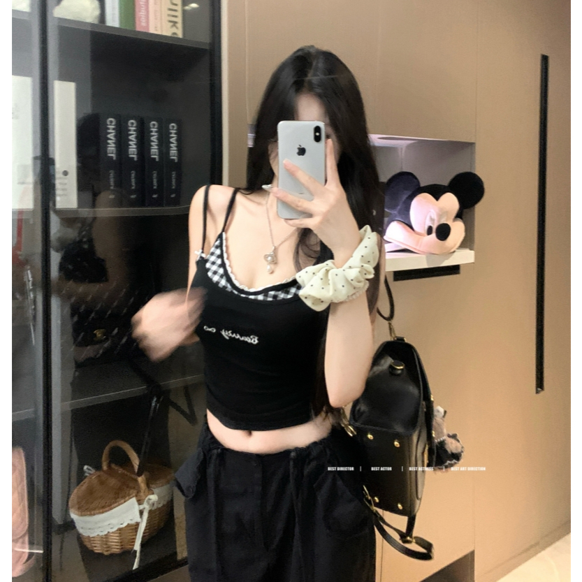 สไตล์อเมริกันร้อนฟั่นเสื้อกั๊กหญิงประกบ Jumpsuit Slim Fit สั้นด้านบนกับแผ่นหน้าอกฟองน้ำ - รูปที่ 4