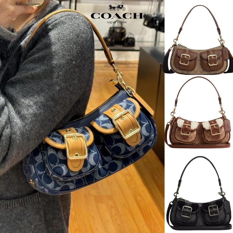 ของแท้ 100%  COACH Ashton 25  กระเป๋าสะพายเฉียงผ้าสตรีเปิดปิดด้วยซิปด้านบน