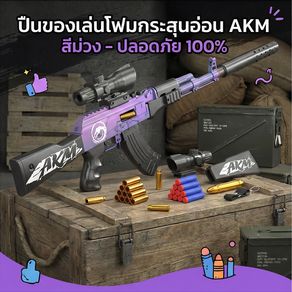 ปืนของเล่น AKM ปืนกระสุนอ่อน ปืนโฟม ขนาดใหญ่ 83 ซม Nerf gun toy ยิงได้ ของเล่นเด็ก DIY ถอดและประกอบ