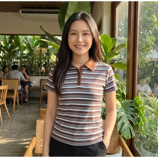 Beryl เสื้อโปโลลายทางสีบล็อกสไตล์ย้อนยุคสุดเก๋ เสื้อยืดแฟชั่นผู้หญิง ผ้าเนื้อนุ่ม ใส่สบาย กระชับสัดส่วน