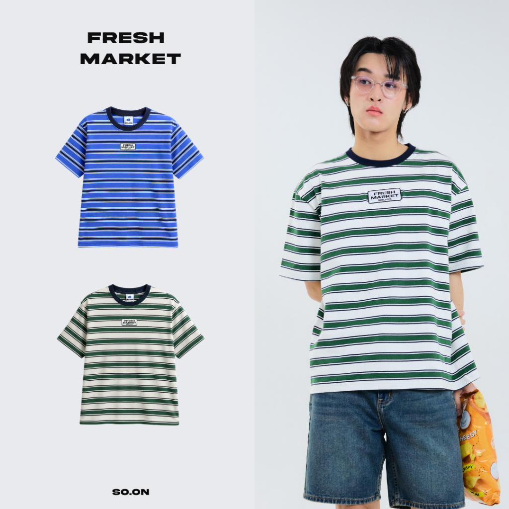 SO.ON : Grocery Club เสื้อยืดทรง Oversize ลายทาง รุ่น Fresh Market