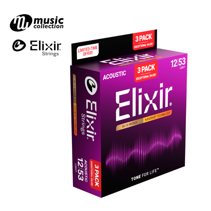 [ของแท้] สายกีตาร์โปร่ง ELIXIR AC.80/20 NANO .012-3SET PACK #16565 (12-53)