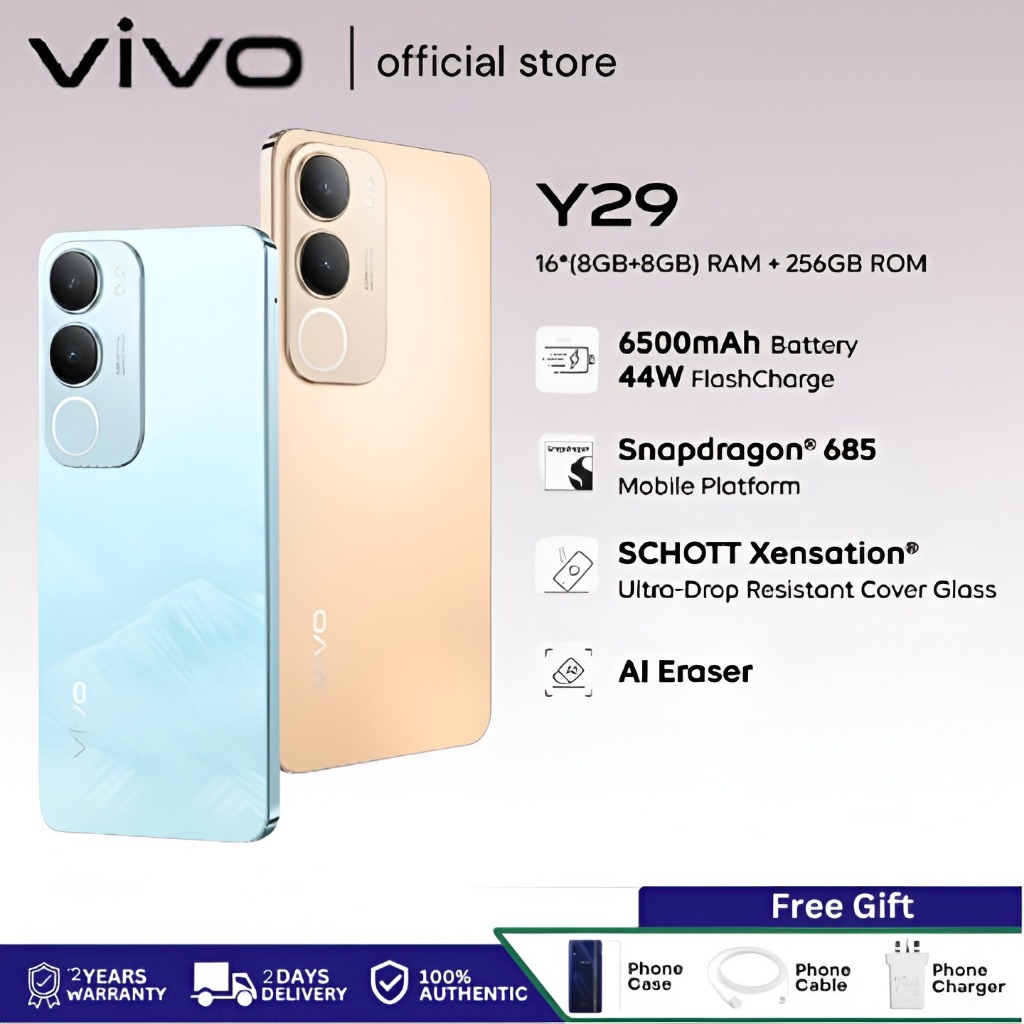 สมาร์ทโฟน VIVO Y29 5G 8GB+256GB | หน้าจอ 6.67" 120Hz | แบตเตอรี่ 6500mAh | COD/Spay later