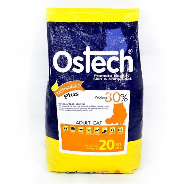(20 kg) อาหารแมวออสเทค Ostech สูตรแมวโตทุกสายพันธุ์ 1kg x 20 ถุง