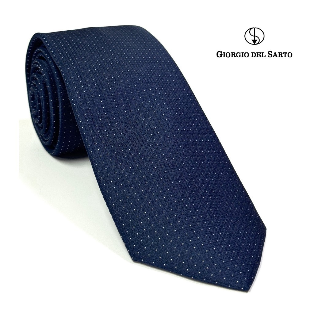 GIORGIO DEL SARTO 7.5 cm Navy Blue Necktie เนคไทสีน้ำเงิน, Set with Pocket Square 30 x 30 cm ผ้าเสียบสูท