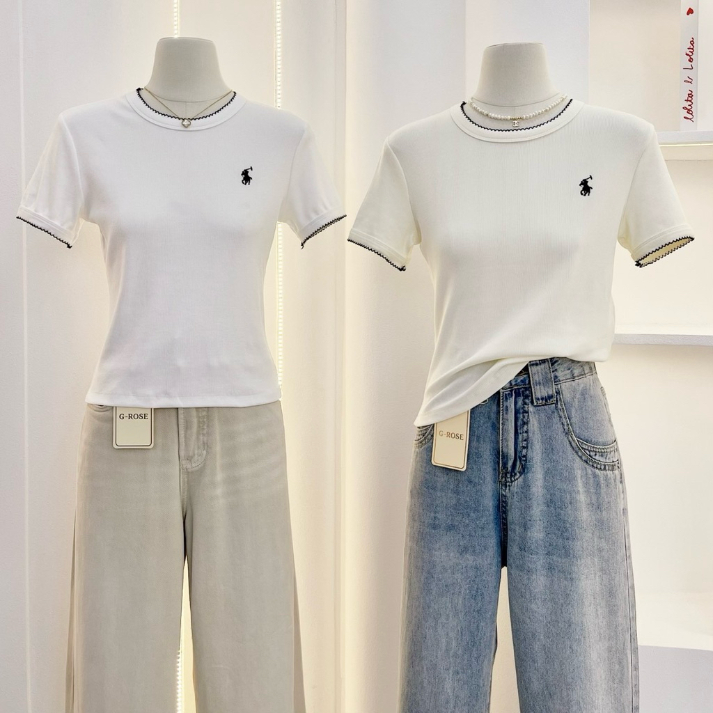 G-rose เสื้อยืดสีพื้น แต่งอะไหล่เงิน