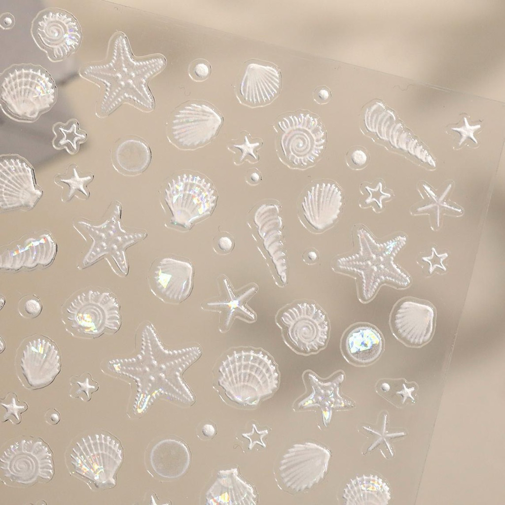 สติกเกอร์ติดเล็บ 5D ลายเปลือกหอย ทะเล หาดทราย วิ๊งวั๊บสวยงาม แผ่นละ 9 บาท