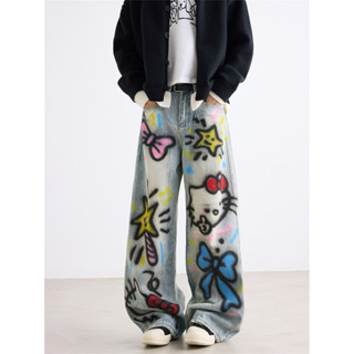 กางเกงยีนส์ทรงกระบอก graffiti baggy jeans