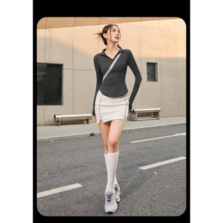mvp sport เสื้อกีฬากันแดด เสื้อแขนยาวซิปครึ่ง เสื้อโยคะทรงเข้ารูป