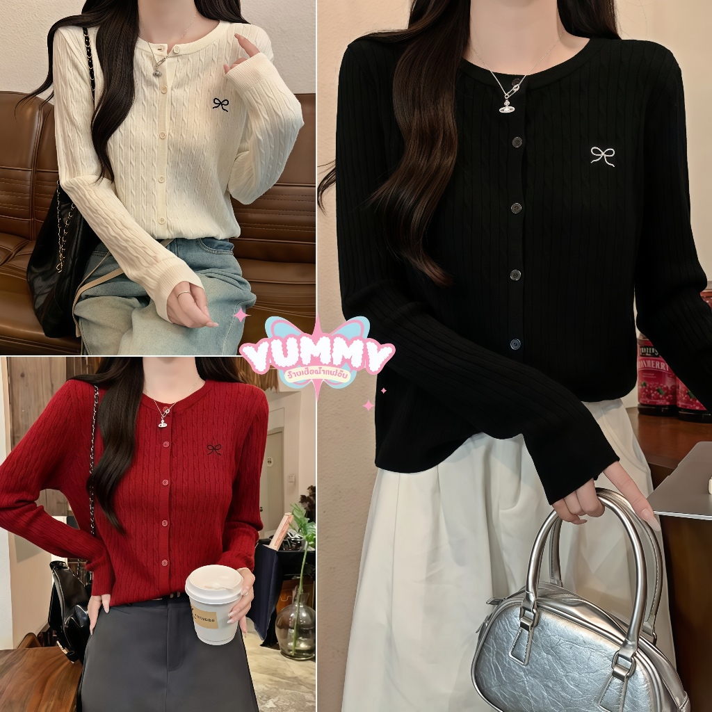 🎀Yummy Shop🎀㈩㈡ เสื้อกันหนาวไหมพรมแขนยาว คอกลม สีสดใส งานปัก สไตล์เกาหลีเรียบง่าย เสื้อ' DZ196-1