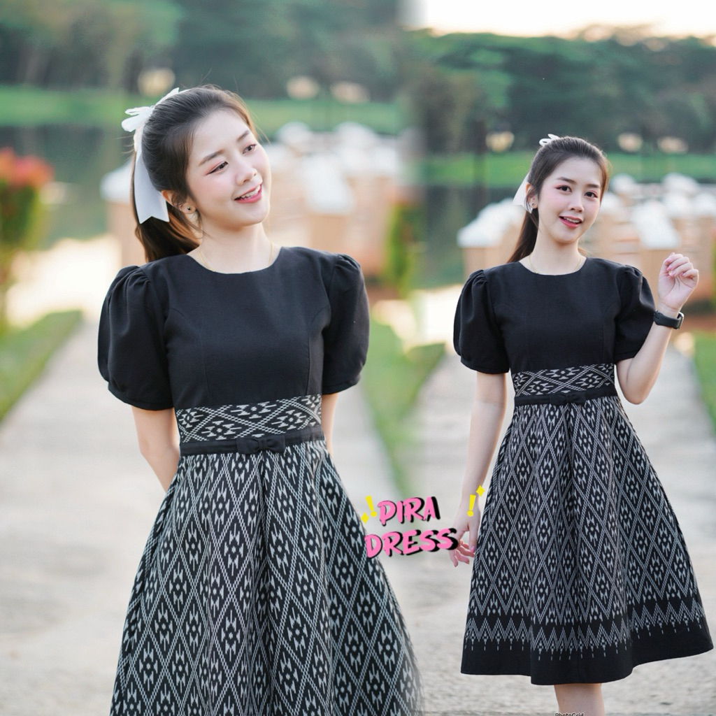 PIRA DRESS เดรสผ้าฝ้าย อัดกาวทั้งชุด แขนตุ๊กตา น่ารัก