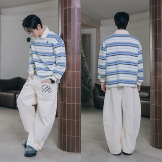 ZAMIO Remy polo เสื้อโปโลแขนยาวลายทางทรง oversize