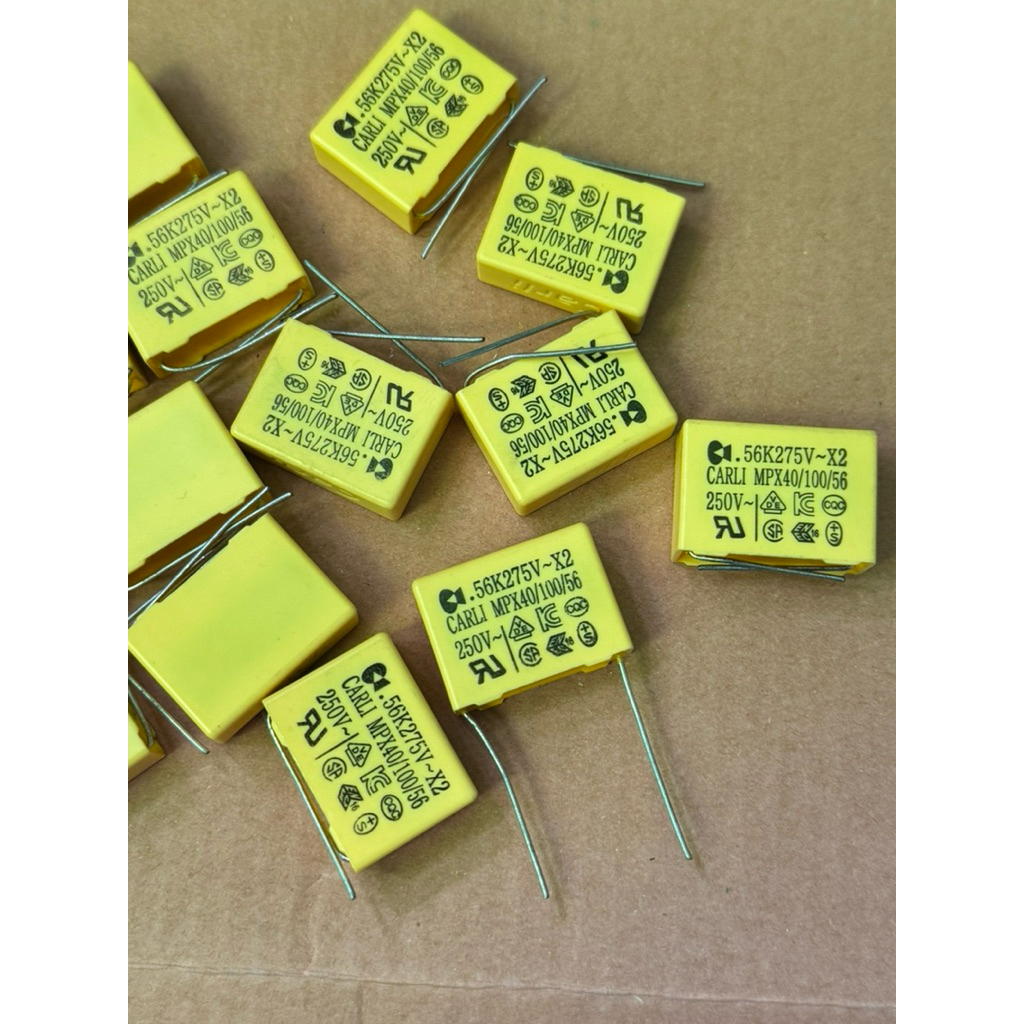 0.56uf 275V ตัวเก็บประจุนิรภัย Carli X2 ของแท้ 275VAC 564K, 275V 0.56UF ระยะห่างระหว่างขา P20MM