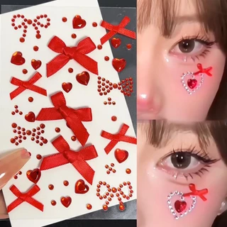 ในไทย💖สติ๊กเกอร์ตกแต่งใบหน้าเพชรเงา 3D หัวใจ ริบบิ้นโบว์สติกเกอร์ Y2K เครื่องประดับแฟชั่น DIYตกแต่งใบหน้า.COD