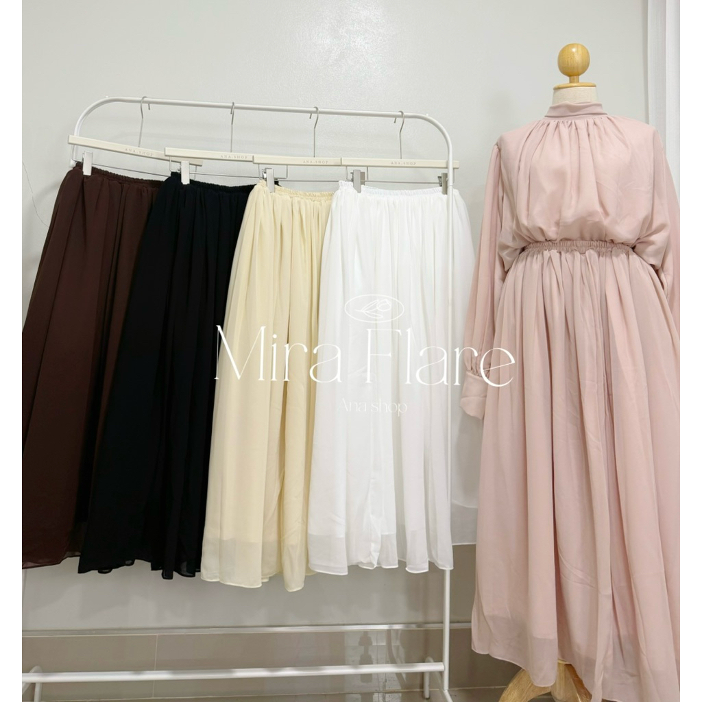 Mira flare - กระโปรงทรงพริ้วเรียบยาวผ้าชีฟอง ✨