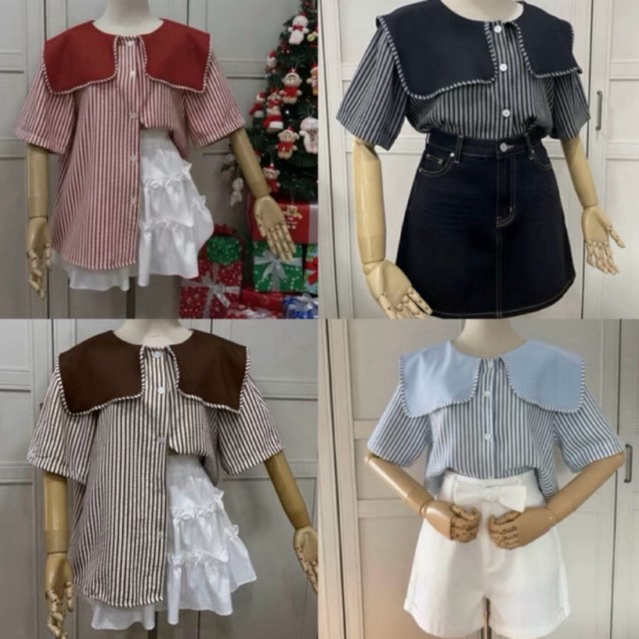 เสื้อแฟชั่นผู้หญิง คอปกเหลี่ยม อก 32-48