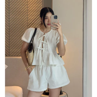กางเกงขาสั้นเอวสม้อคผ้าคอตต้อนลินิน | Cotton bloom short |