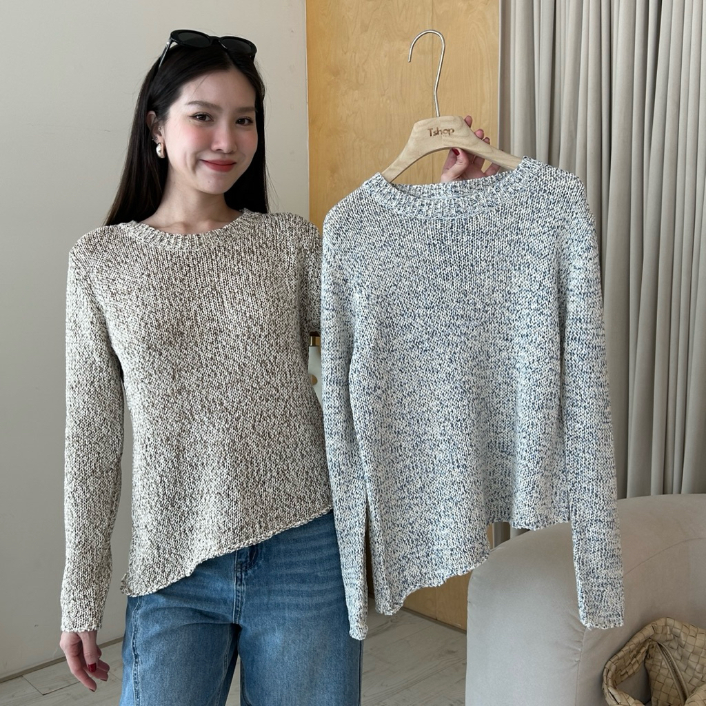 tshop เสื้อไหมพรมทอสลับสีปลายเฉียง