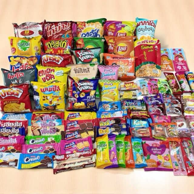 เซ็ตขนมรวม สุ่มขนม 60ชิ้น (ชิ้นใหญ่ 20ชิ้น)+(ชิ้นเล็ก 40ชิ้น)