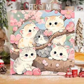 🐱DIY น้องแมว แมวน่ารัก ระบายสีตามตัวเลข พร้อมสี ขนาด 20x20 กรอบรูป ติดผนัง ระบายสี Diy แมว ของขวัญ