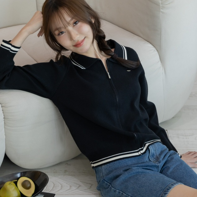 (พร้อมส่ง) avo เสื้อคาร์ดิแกนซิปตัดขอบ pebble zip cardigan